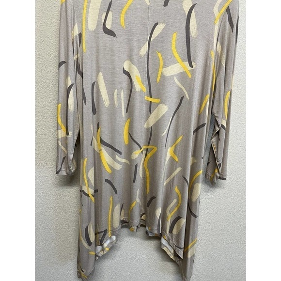 LOGO by Lori Goldstein Button Front Cardigan Pockets Size L Taupe 80's Graphic - Picture 11 of 12